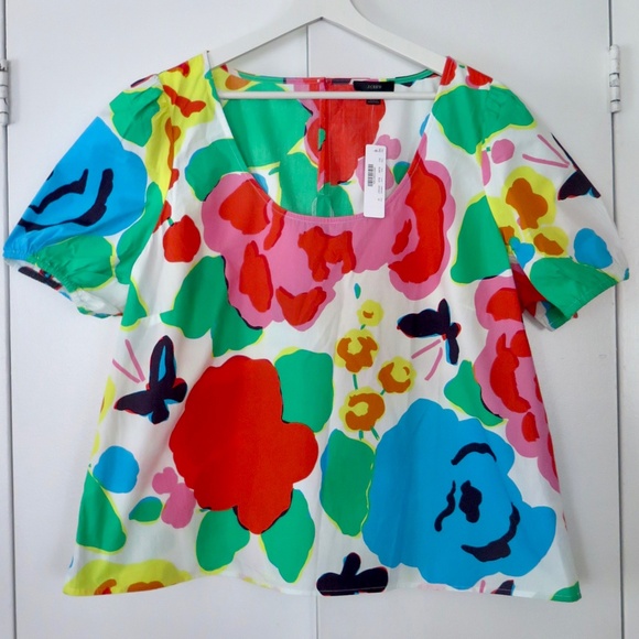 NWT J Crew Ratti Jardin Top Scoop Neck Bright Multicolor Floral - Picture 13 of 13